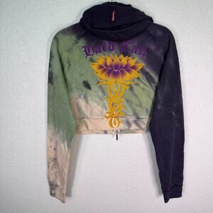 Hard Tail Forever Y2K Hoodie Women Large Tie Dye Lotus Crop Zip Double Hood Boho